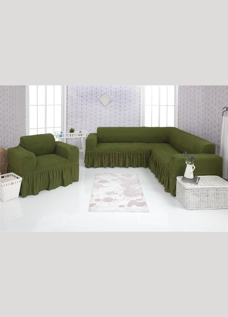 Чехол на диван угловой и кресло 03-222 Зеленый Venera (268547725)
