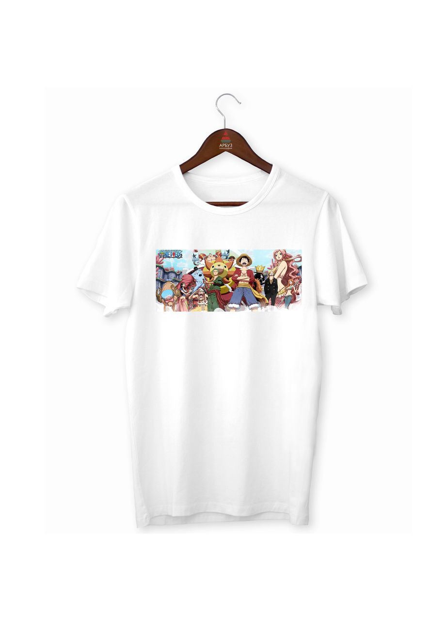 Футболка белая с аниме принтом "Ван-Пис One Piece Luffy Луффи и команда One Piece Ван-Пис" Кавун футболка (316345520)