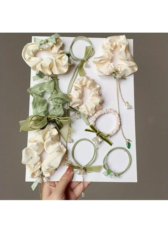 Резинки для волос 9 шт, набор резинок, украшенные лентами, бусинами и подвесками No Brand (370290304)