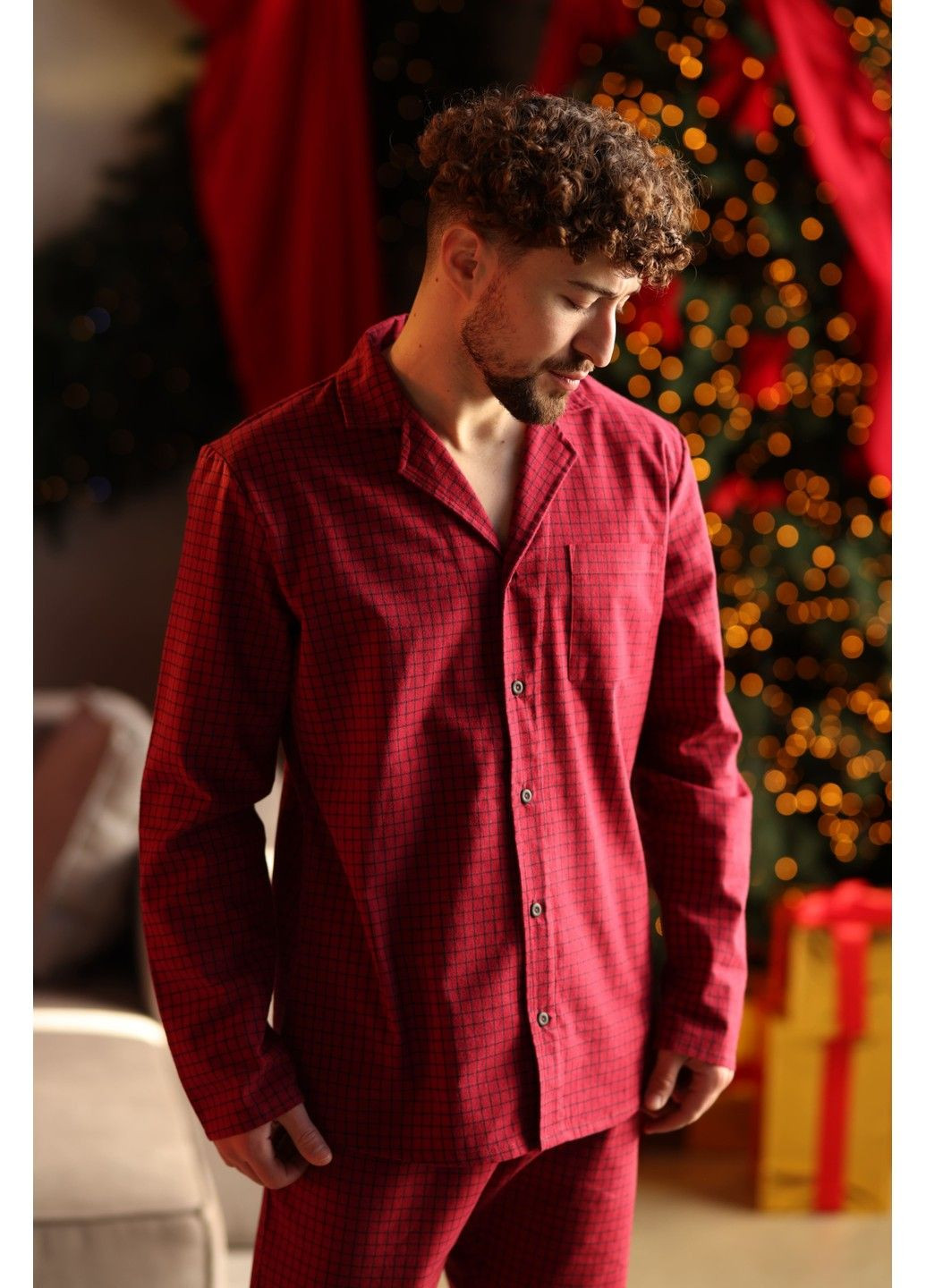 Піжама чоловіча в клітинку фланель SOFT червона Handy Wear (315705519)