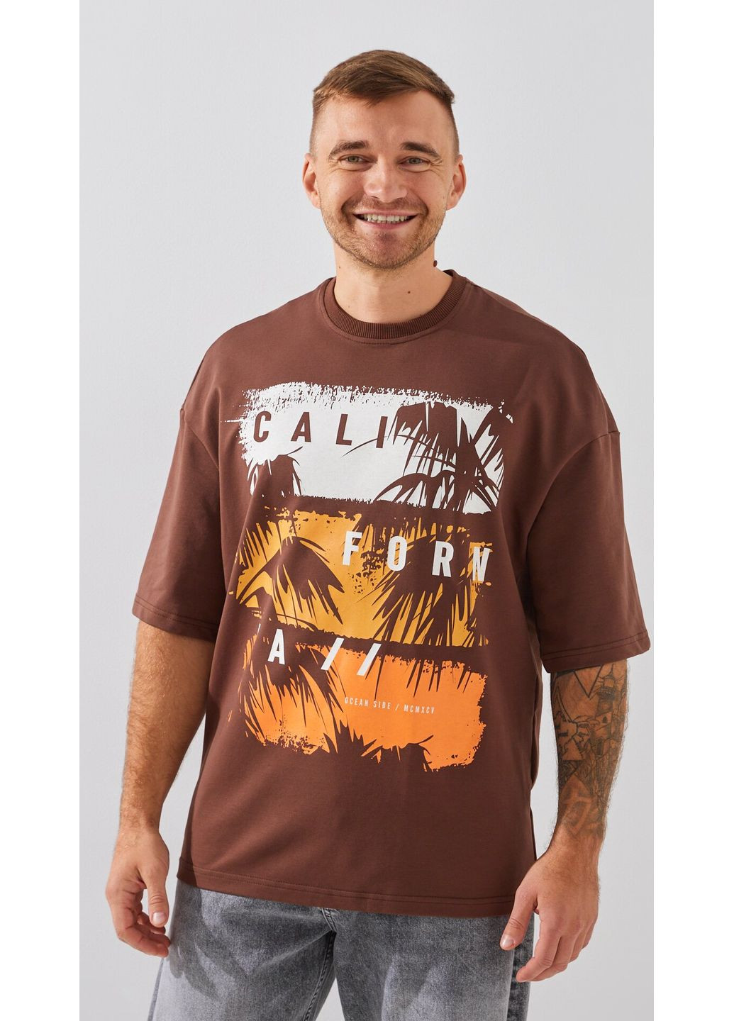 Коричневая футболка с принтом мужская p-mb02346 shop (2888000009104) LAWA