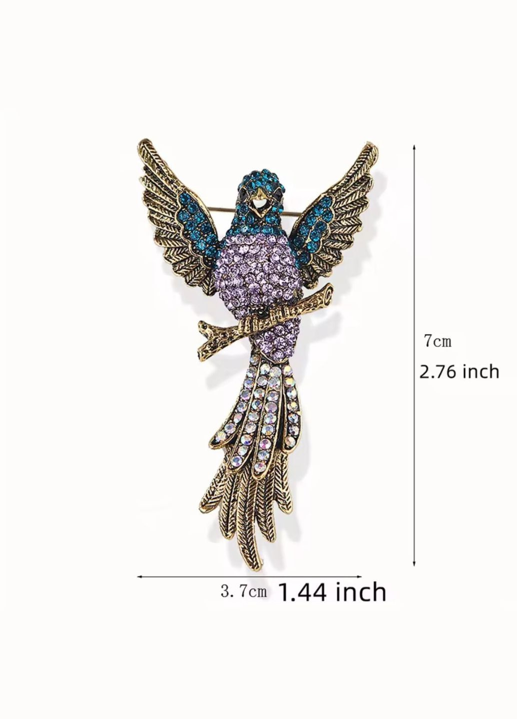 Брошь колибри со стразами на ветке. No Brand (340916709)