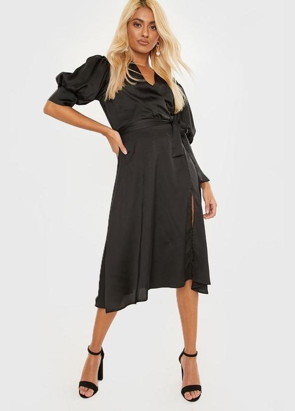 Чорна сукня міді атласна No Brand