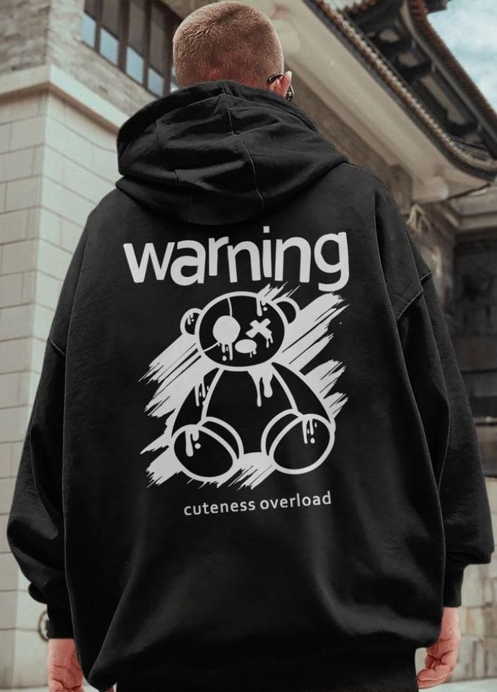 Чоловіче чорне стильне оверсайз худі з трендовим принтом No Brand (305845033)