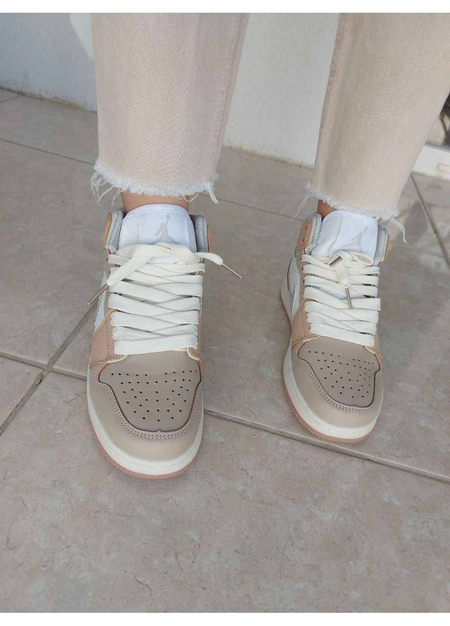 КРОССОВКИ ЖЕНСКИЕ NIKE AIR JORDAN 1 RETRO CREAM НАЙК АИР ДЖОРДАН No Brand бежевые демисезоны (367171536)
