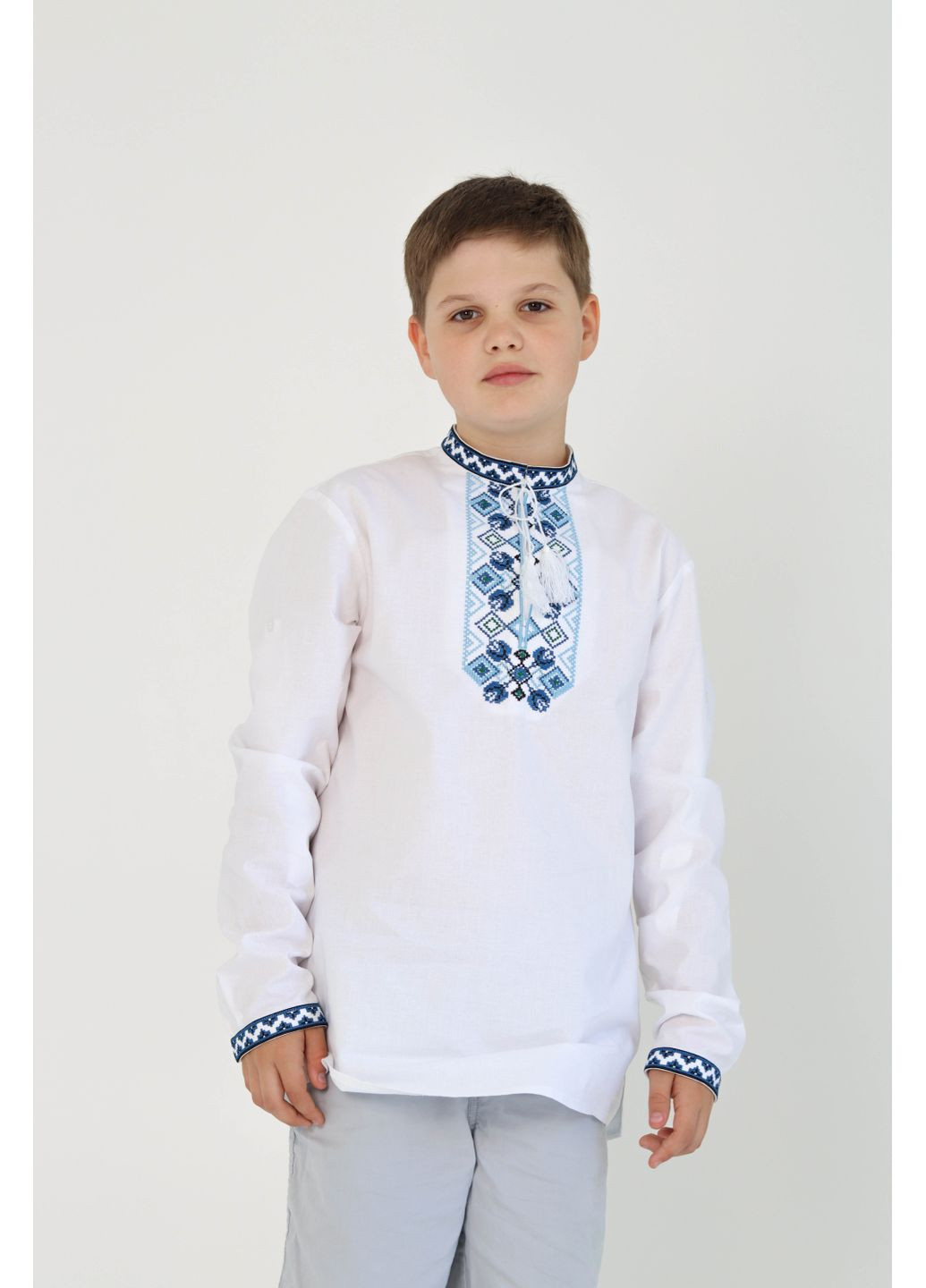 Белая детская вышиванка для мальчика макар Piccolo узор орнамент хлопок (352261659)