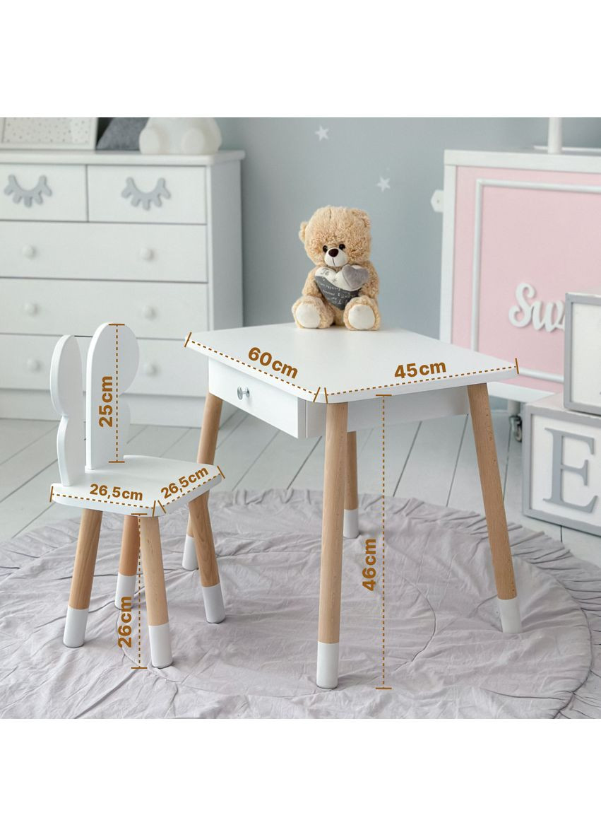 Стол прямоугольный с ящиком 46х60х45 и стул бабочка 26х26х24, столик и стульчик в детскую, No Brand (335039750)