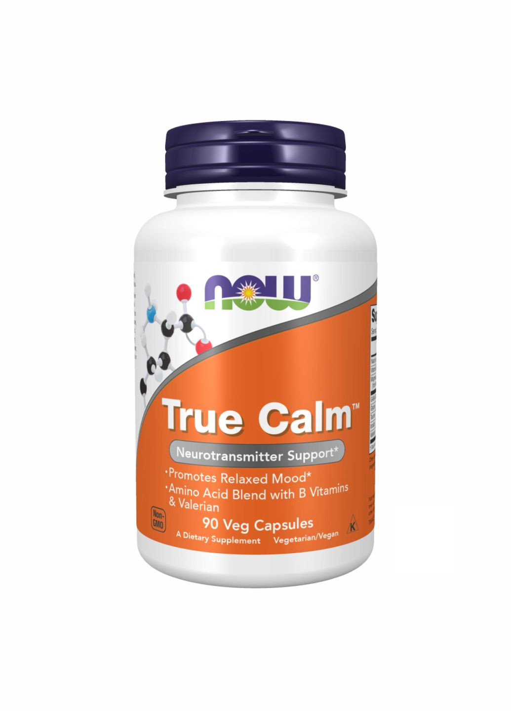 Добавка для нервной системы веганская True Calm 90 капсул аминокислоты валериана Now Foods (367957693)