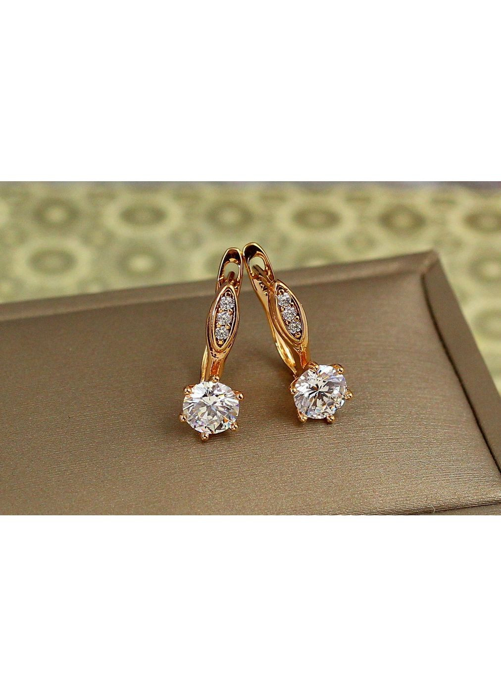 Сережки соло із білим каменем 1,7 см золотисті love-shopping Xuping Jewelry (354657911)