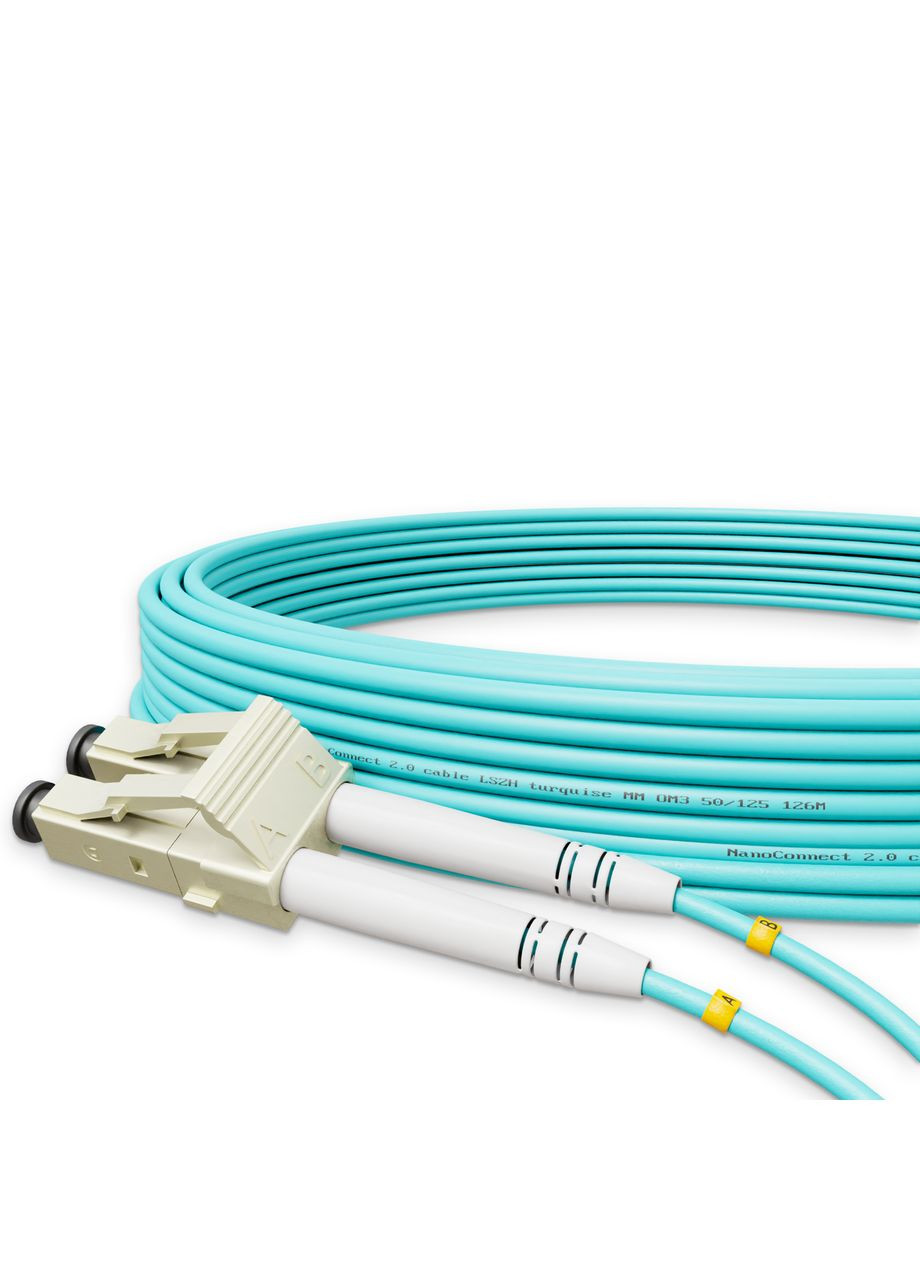 Патч-корд оптичний LC/UPC-LC/UPC Бірюзовий LSZH, Multimode OM3 (MM), Duplex, 2мм - 5 м NanoConnect (299337851)
