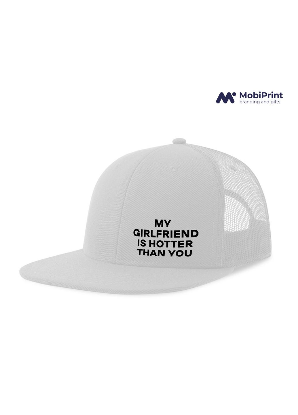Кепка Snap Mesh My girlfriend hotter than you Белый (9277-4092-WT) MobiPrint (292866269)