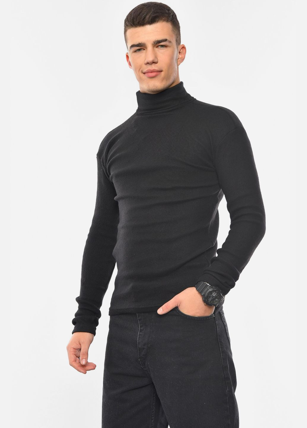 Гольф мужской однотонный черного цвета Let's Shop (306517498)