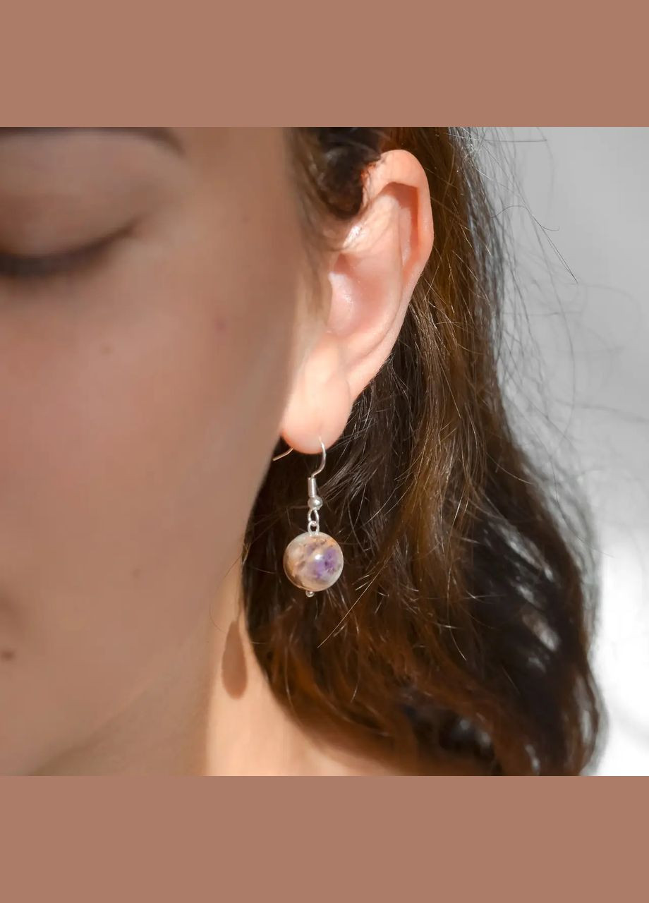 Сережки натуральний камінь Аметист Шеврон гладка кулька, швенза колір срібло фур-ра гіп-ний сплав d-10мм L-30мм No Brand Підвіски (305593765)