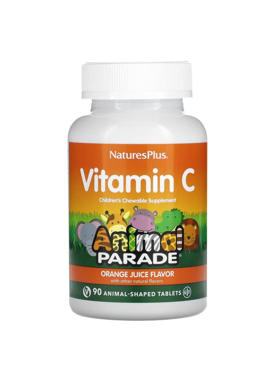 Витамин C Animal Parade Vitamin C 90 таблеток в форме животных со вкусом апельсина Nature's Plus (264739677)