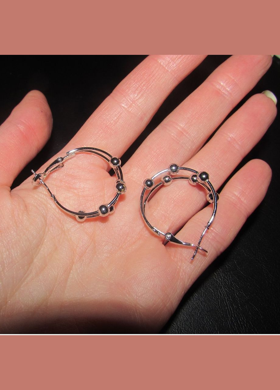 Серебристые серьги кольца с шариками, 5572 Fashion Jewelry (338431375)