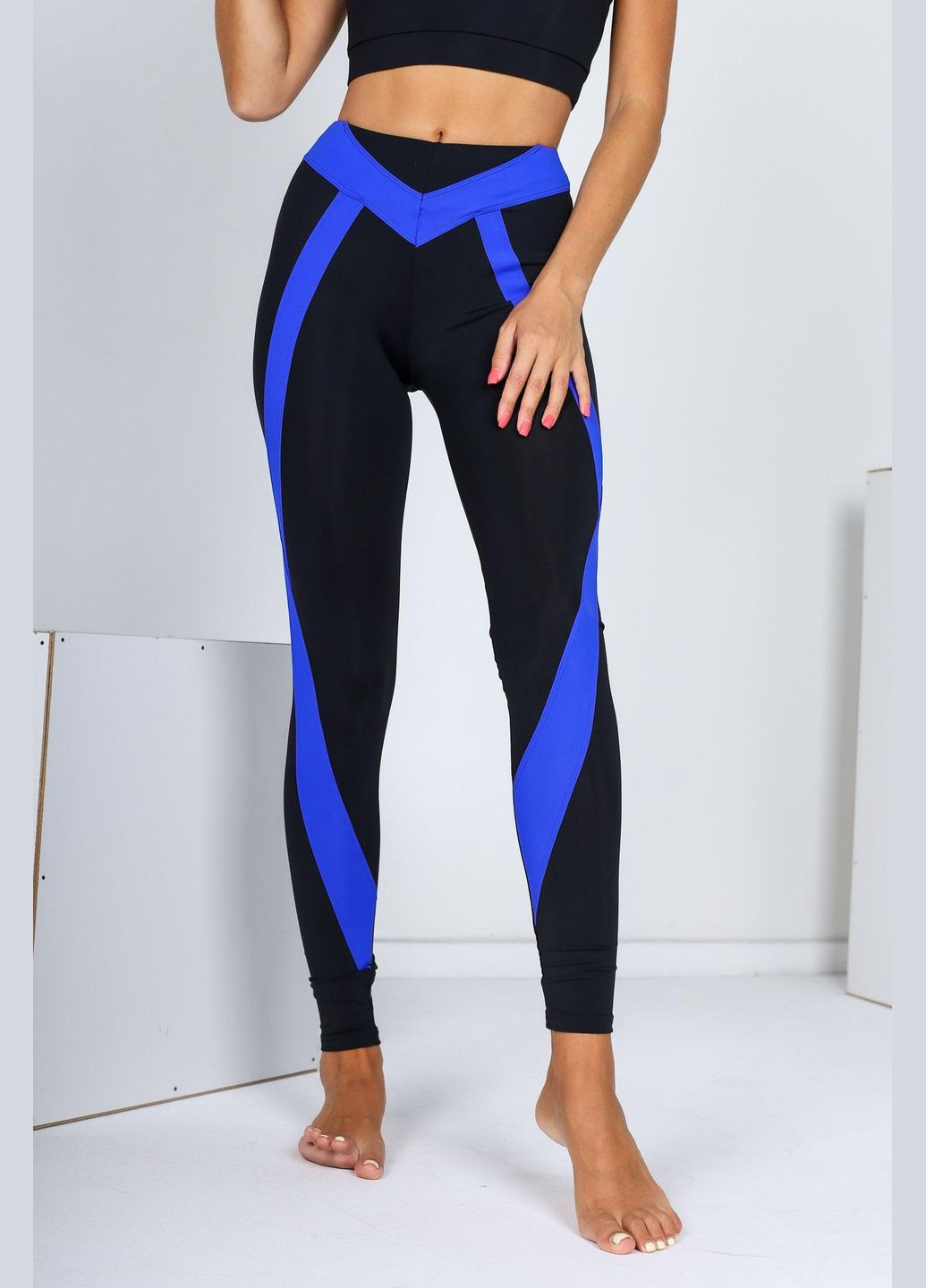 Лосины для фитнеса черные с полосами цвета электрик S Opt-kolo (286785328)