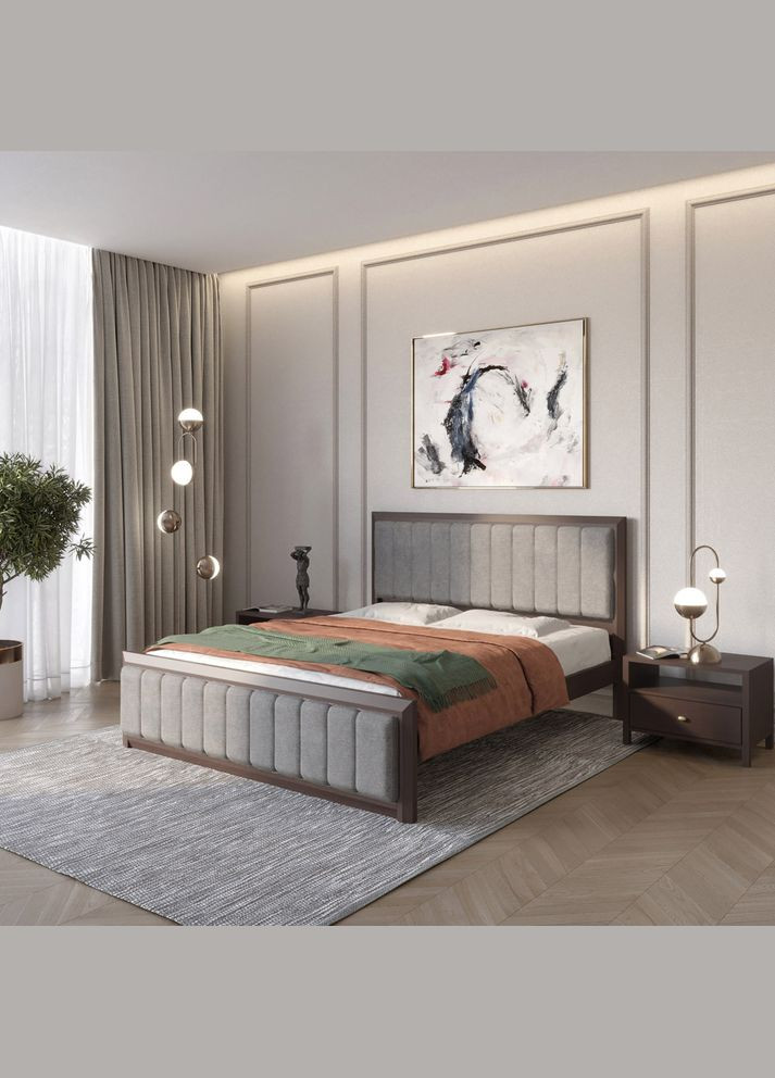 Двоспальне дерев'яне ліжко Барселона Б1 Венге/Аляска 93 (Сірий) 160х190 см (MBG-11741) Mebigrand (366028071)