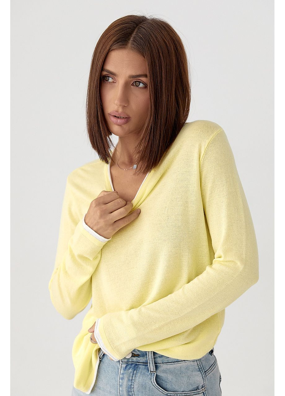 Полупрозрачный лонгслив с контрасной окантовкой - лимонный цвет Lurex (353306257)