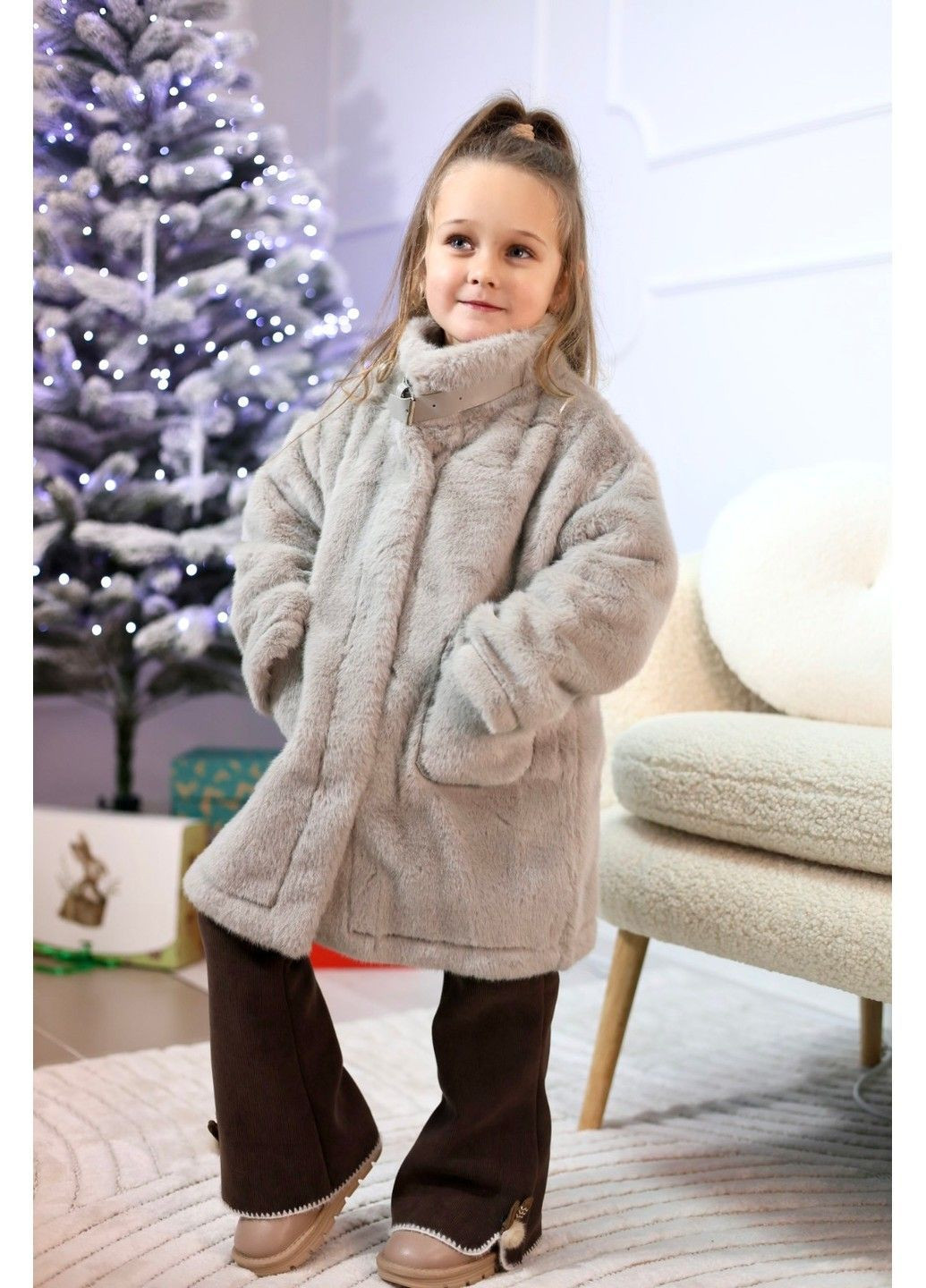 Демісезонна дитяча шубка для дівчаток повсякденна на кнопках зі штучного хутра No Brand (370499695)
