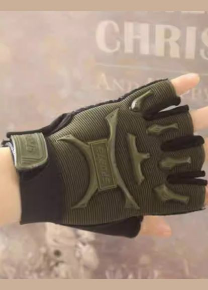 Дитячі спортивні рукавички з відкритими пальцями з захистом на кісточки зелені ( 12 років) No Brand (311220824)