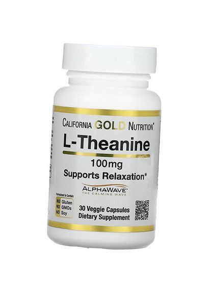Теанін, Підтримує розслаблення, LTheanine AlphaWave 100, 30вегкапс 27427003, (27427003) California Gold Nutrition (293256573)