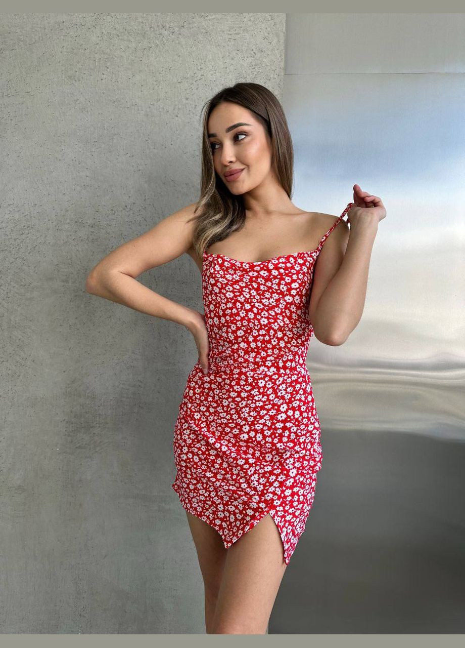 Красное повседневный, кэжуал женское красное платье No Brand с цветочным принтом