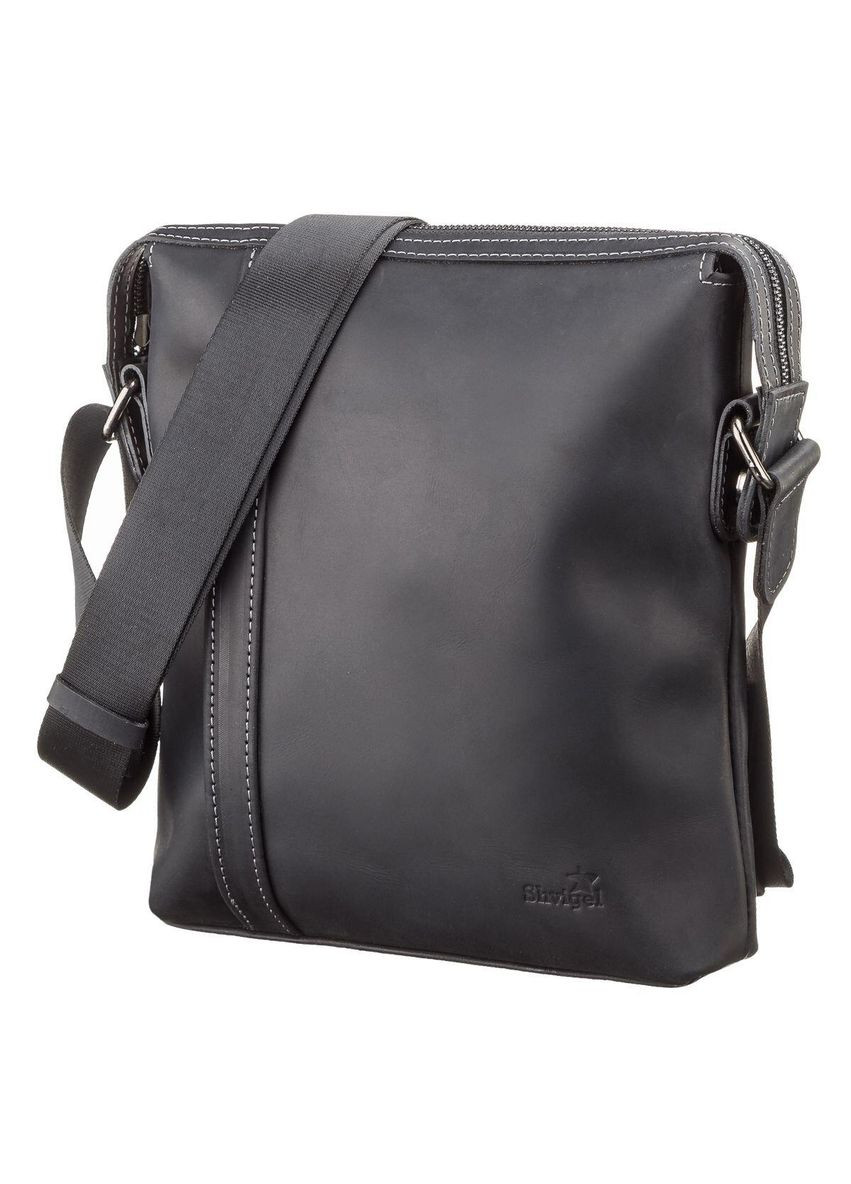 Чоловіча шкіряна сумка через плече місткий месенджер із натуральної шкіри чорний 24*29*7 см Shvigel (329150932)