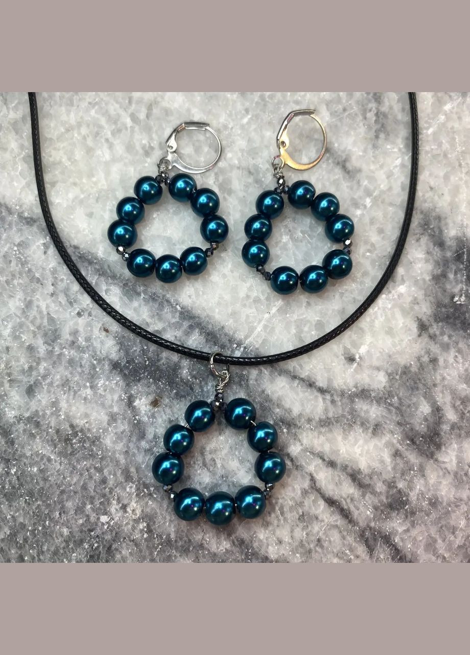 Набор Серьги + Кулон Майорка "Морская волна" d-6мм L-40-45см No Brand сережки+кулон (301910820)