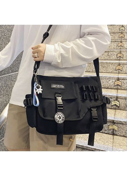 Сумка через плече текстильна підліткова для навчання унісекс чорна. Сумка для прогулянок. No Brand (356178919)