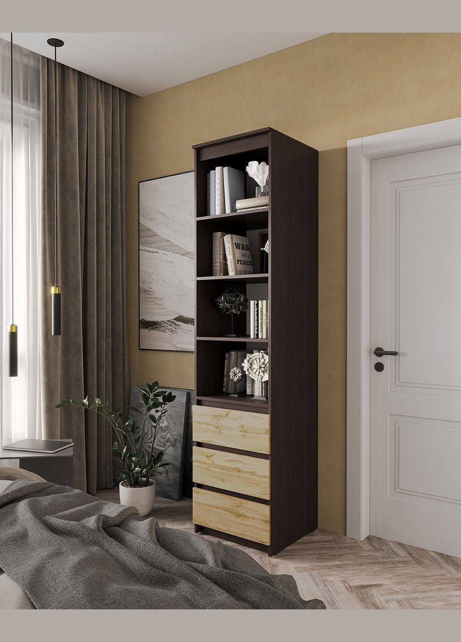 Шафа-пенал для одягу з ящиками та полицями T-219 від Венге темний/Аппалачі MORELI (335424886)