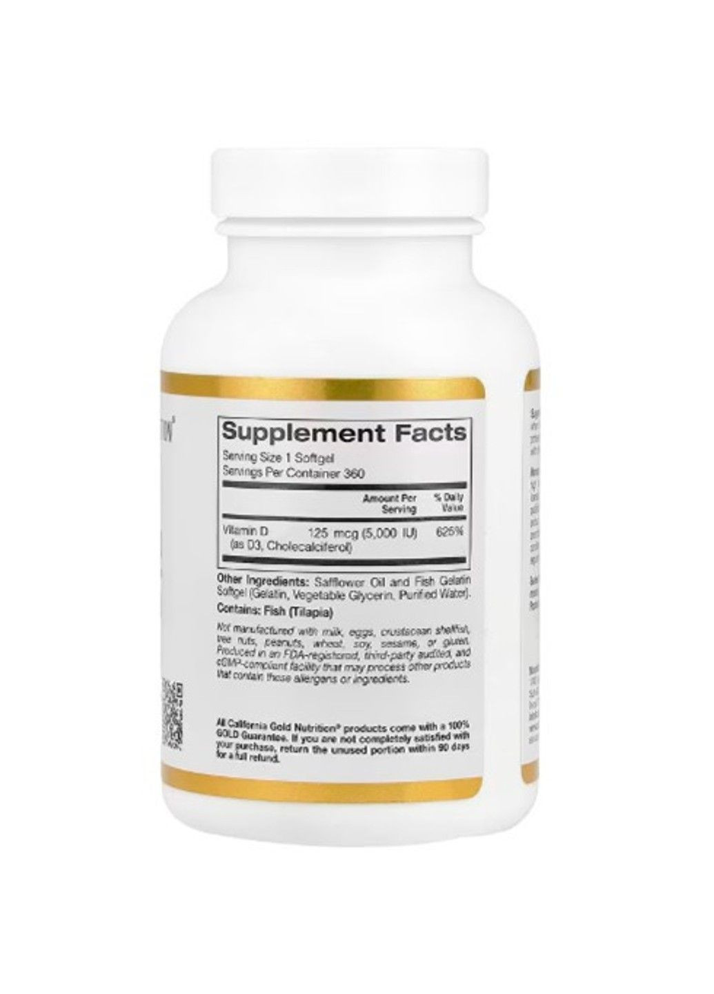 Вітамін D3, 125 мкг (5000 МО), 360 капсул з риб’ячого желатину California Gold Nutrition (347600160)