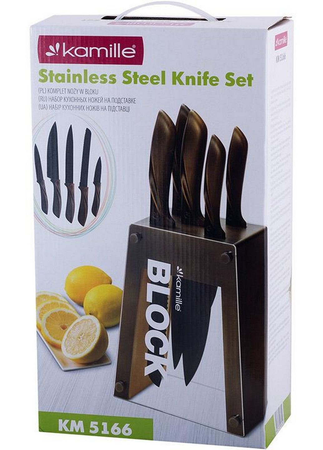 Набір кухонних ножів oryen brown 5 ножів на підставці block Kamille комбінований,