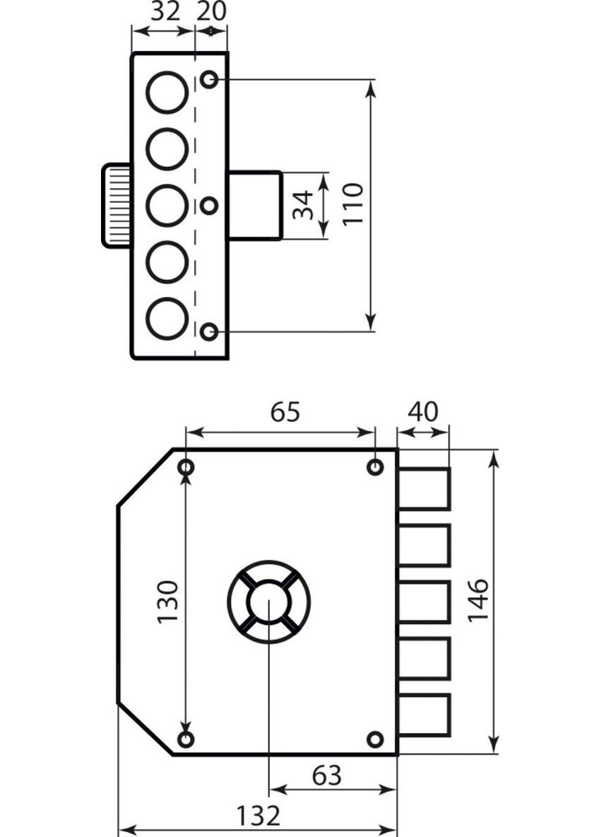 Art. 30601VD50C5 Замок накладний 5-риг з натискним циліндром, з ручкою зсередини Mottura (322520148)