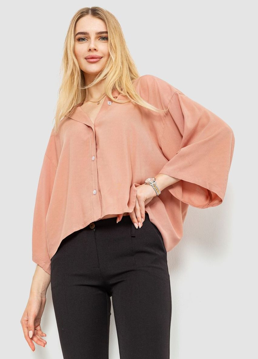 Пудровая демисезонная блуза классическая однтонная, цвет светло-бежевый, Ager