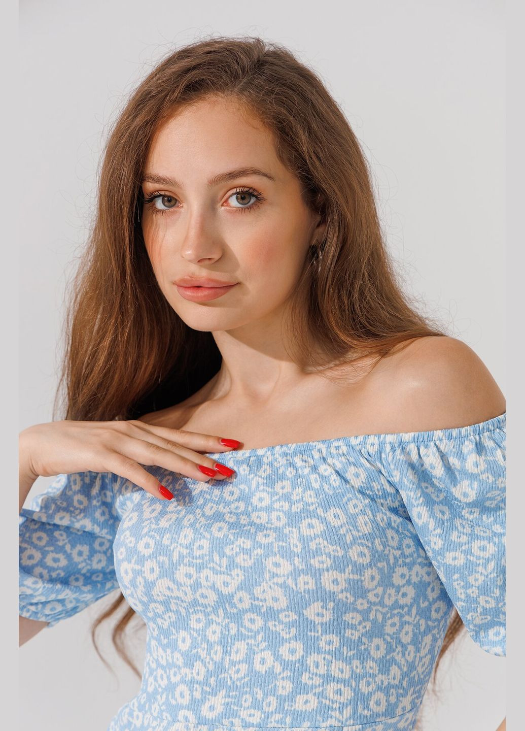 Голубое повседневный платье с узором женское 23058 (2000990620477s) shop (2000990620477) Poncik