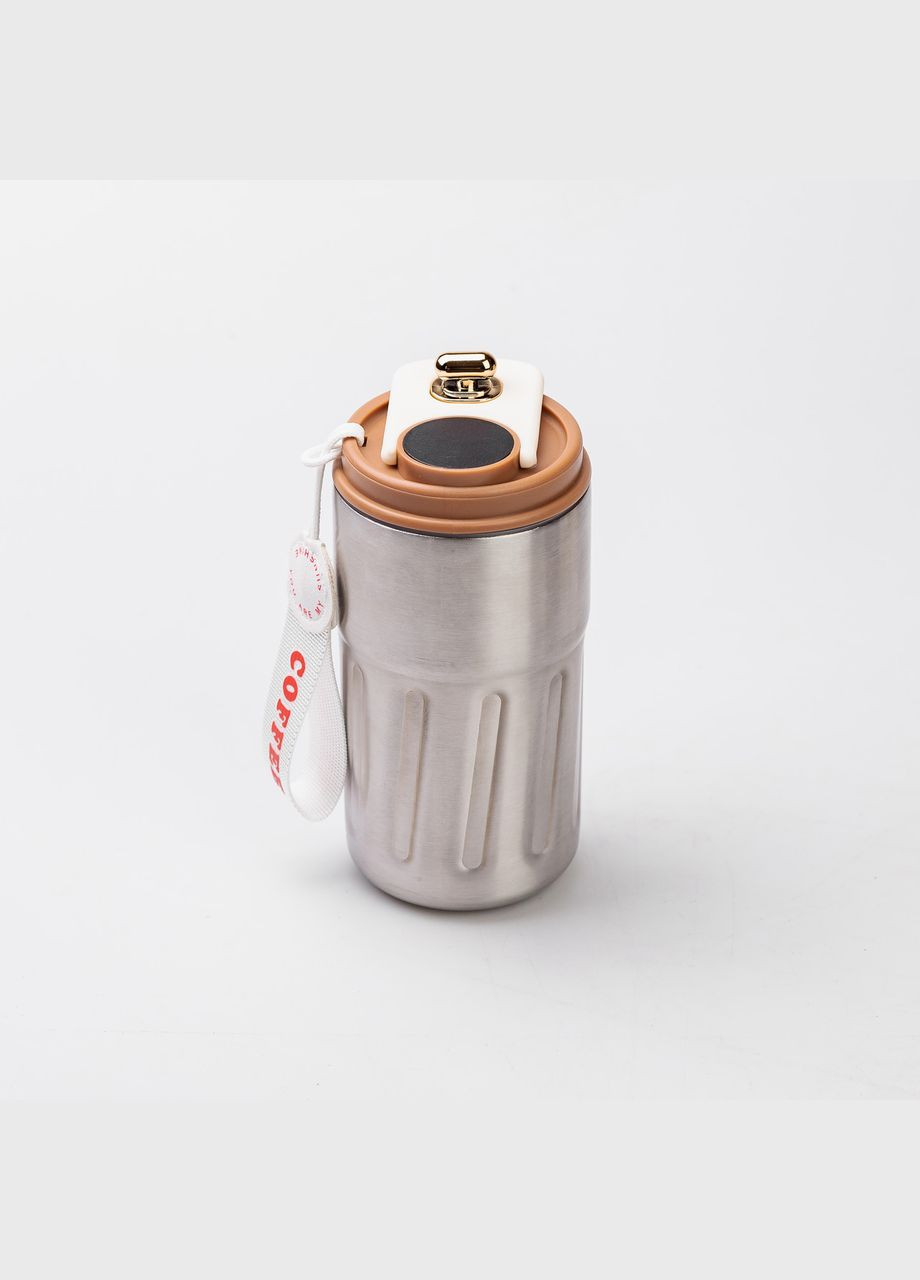 Термокружка Coffee с датчиком температуры 500 мл коричневая нержавеющая сталь вакуумная изоляция с ремешком Yiwu (322340286)