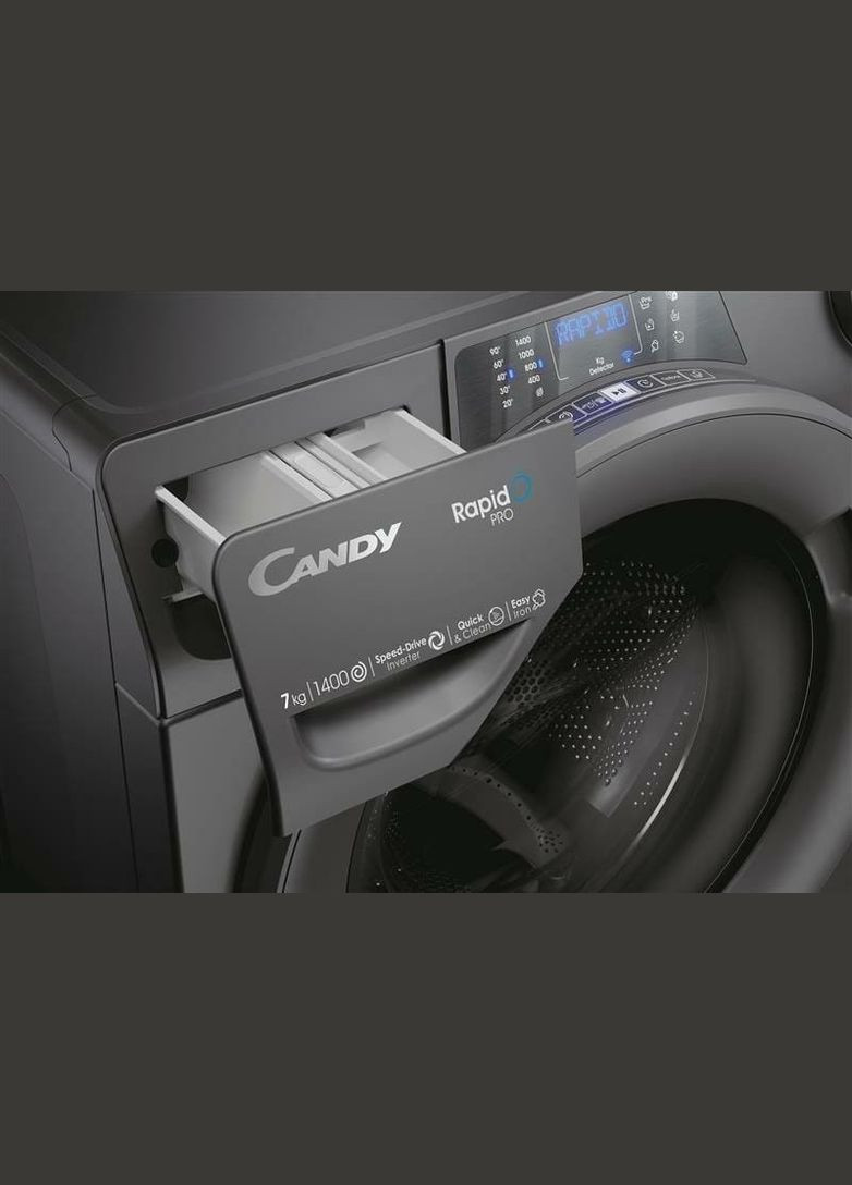 Пральна машина фронтальна, 7кг, 1400, A+++, 45см, дисплей, пара, інвертор, cріблястий Candy (315604293)