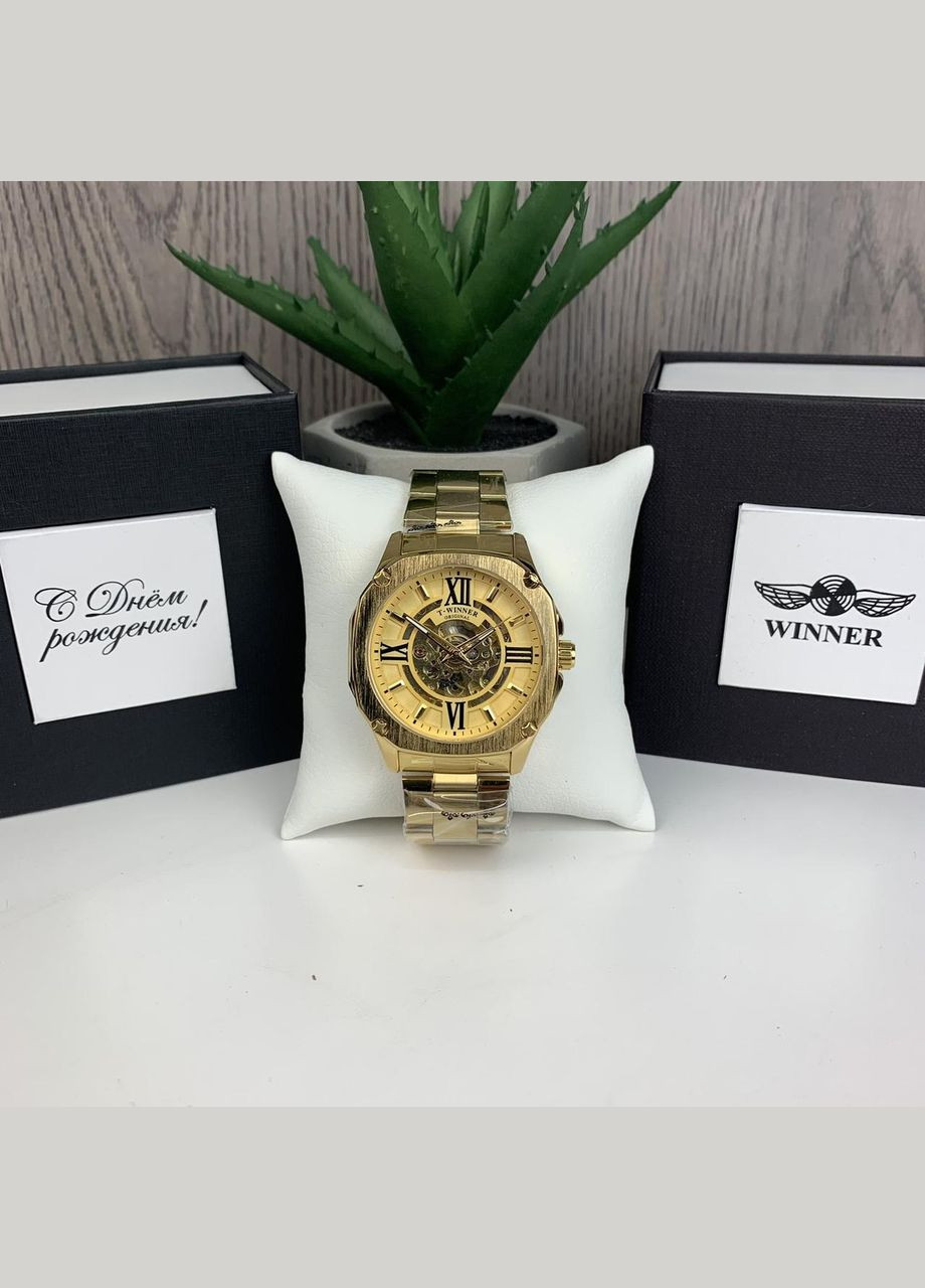 Якісні чоловічі механічні годинники GMT-1159 Gold золото, наручний годинник Віннер скелетон 2022(BRT) Winner (336551786)