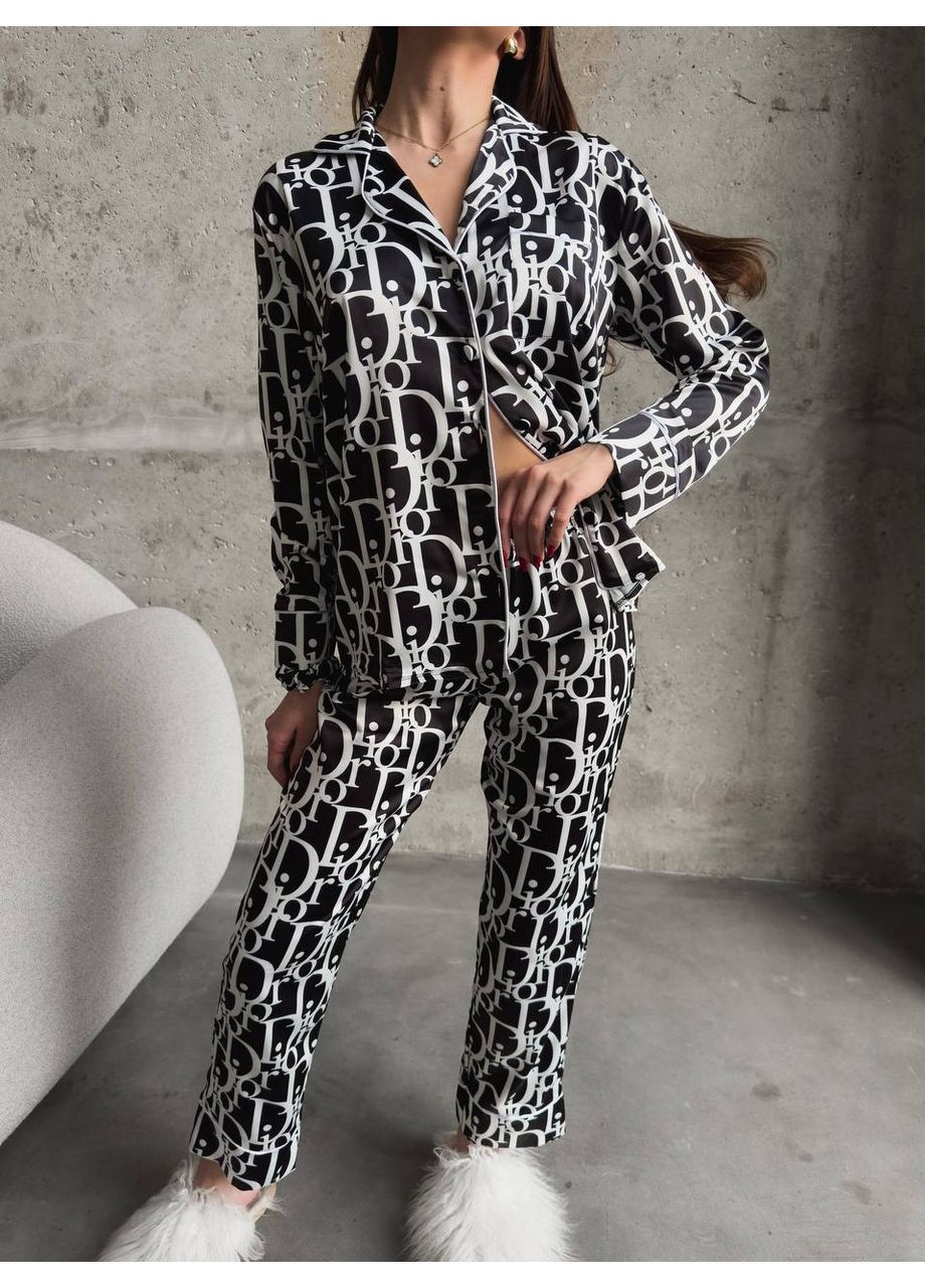 Черная всесезон женская пижама | черная рубашка + брюки Vital-Textile 1000