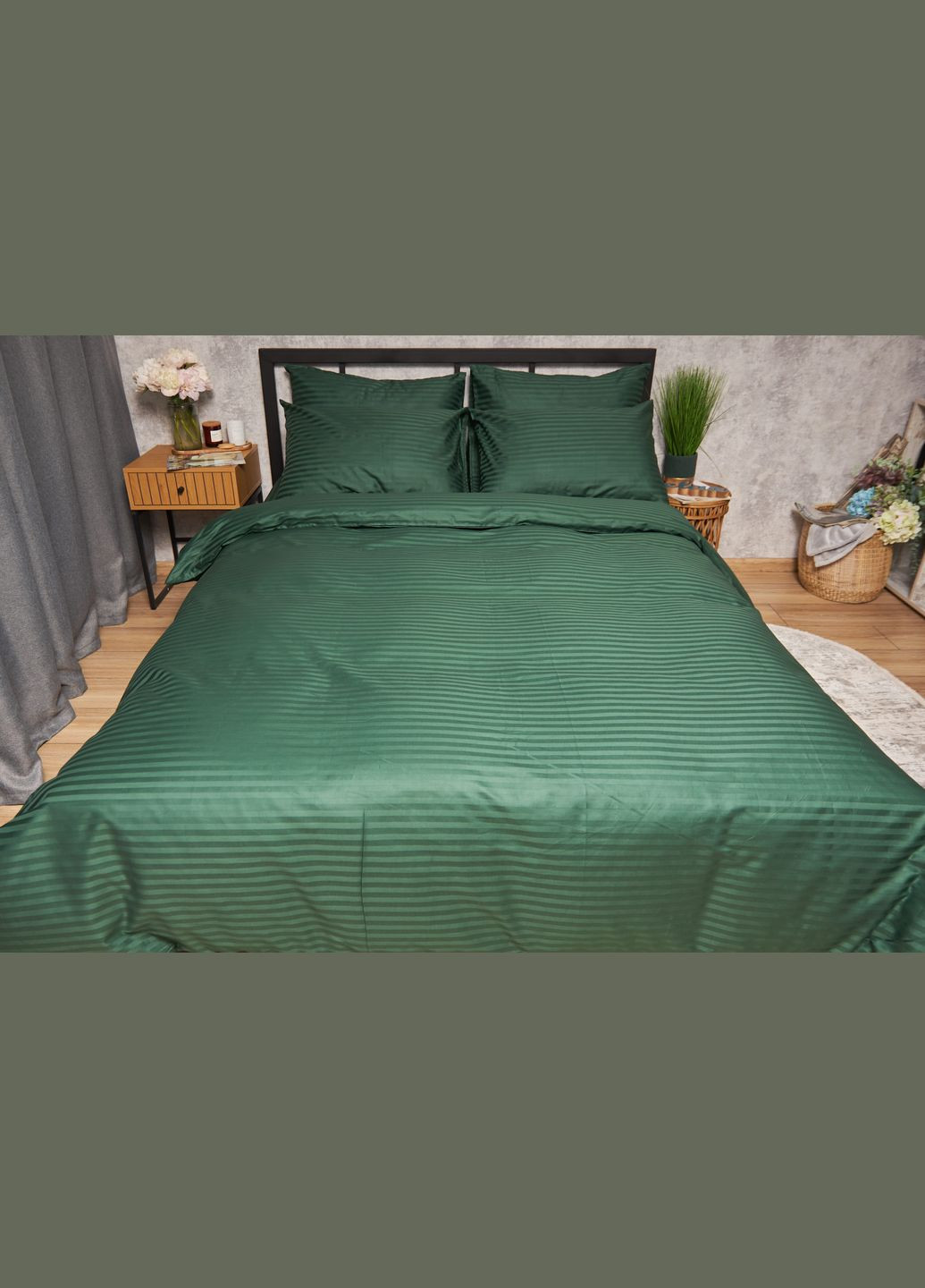 Комплект постельного белья Satin Stripe «» полуторный евро 160х220 наволочки 4х50х70 (MS-820005308) Moon&Star Stripe Verdant (296909714)