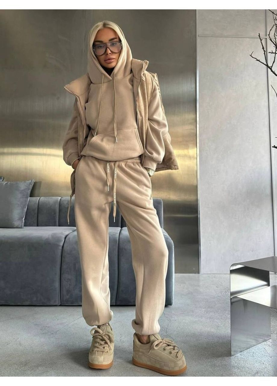 Жіночий утеплений костюм-трійка: Худі, Штани на флісі та Двобічний Жилет MonCher (366241918)