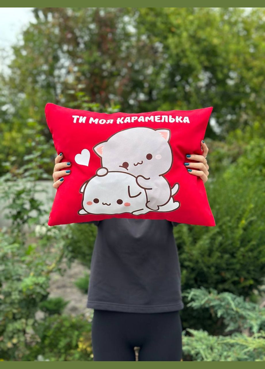 Подушка з принтом габардинова Ти моя карамелька червона 35х45 (19) Hand Made (350941790)