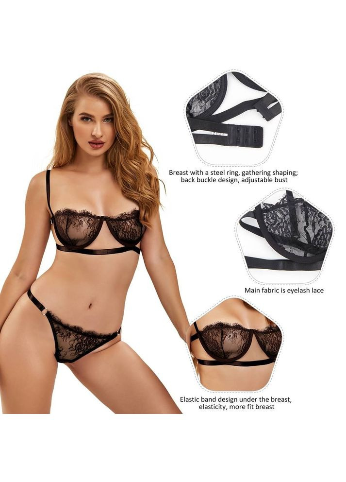 Черный демисезонный комплект белья с кружевом на косточках star night черный, xs/s No Brand