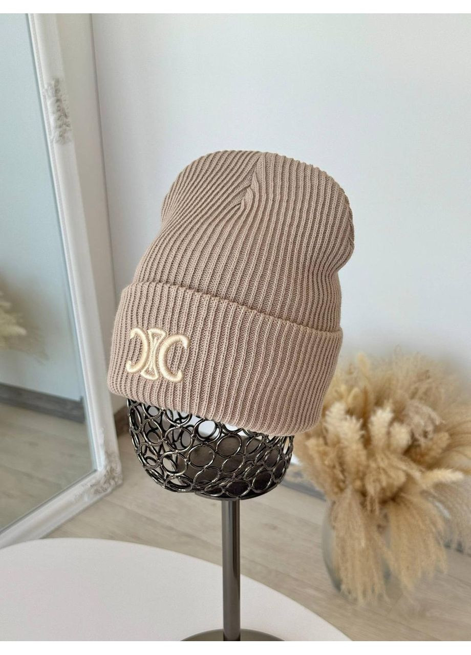 Женская шапка Celine невысокая лопатка универсального размера с двойным отворотом. Вязаная женская шапка No Brand (370976309)