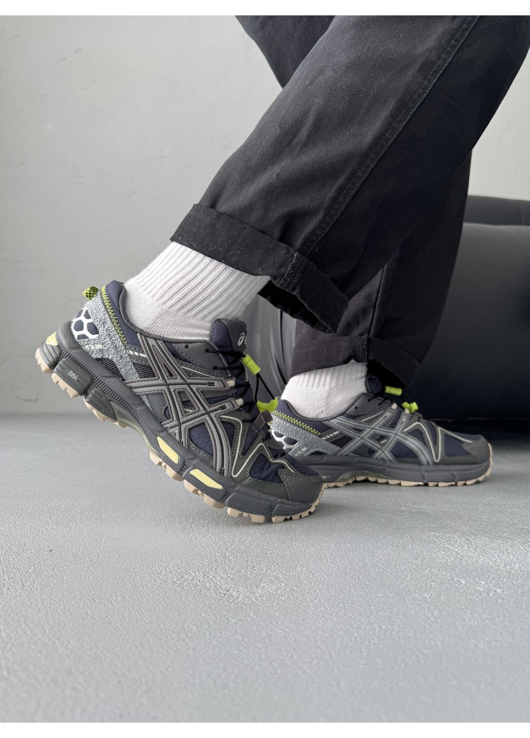 Темно-сірі Осінні кросівки чоловічі asics gel-kahana 8 gore-tex grey black green | асікс гель-кахана 8 темно-сірі No Brand