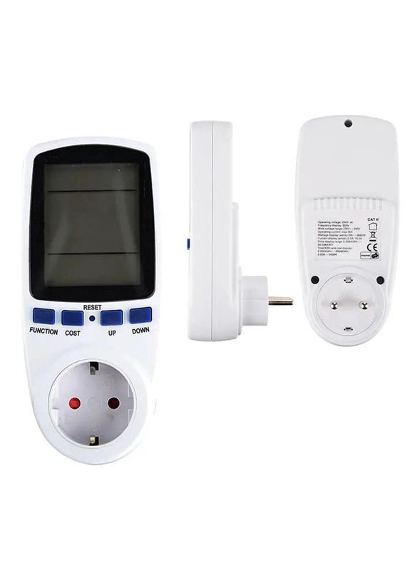 Энергометр, ваттметр, вольтметр, амперметр, измеритель мощности, CAT-II с функцией настройки стоимости и время, белый China (325877816)