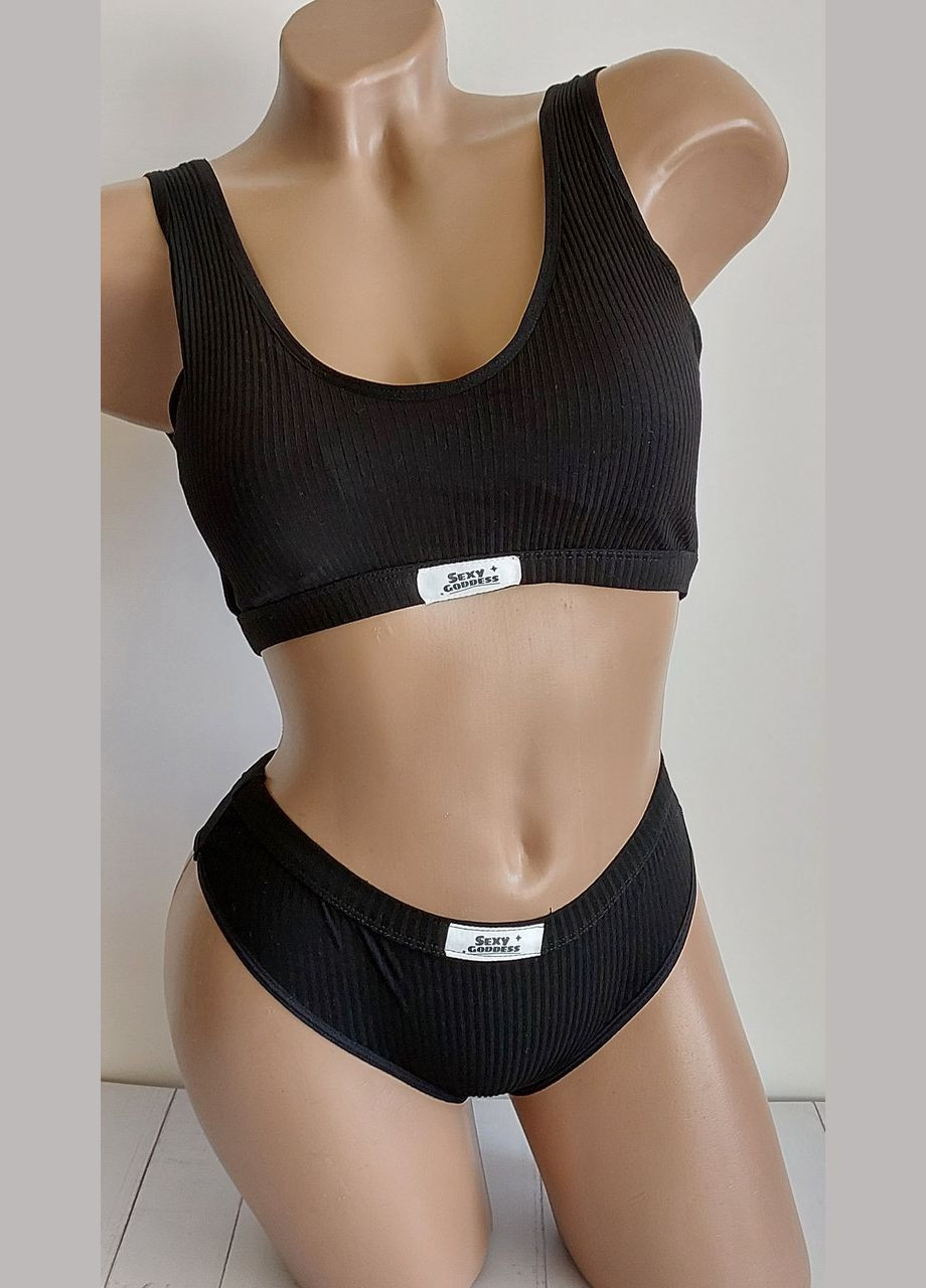 Черный демисезонный комплект нижнего белья в рубчик топ и трусики new style one size s/м белый (2-226) No Brand