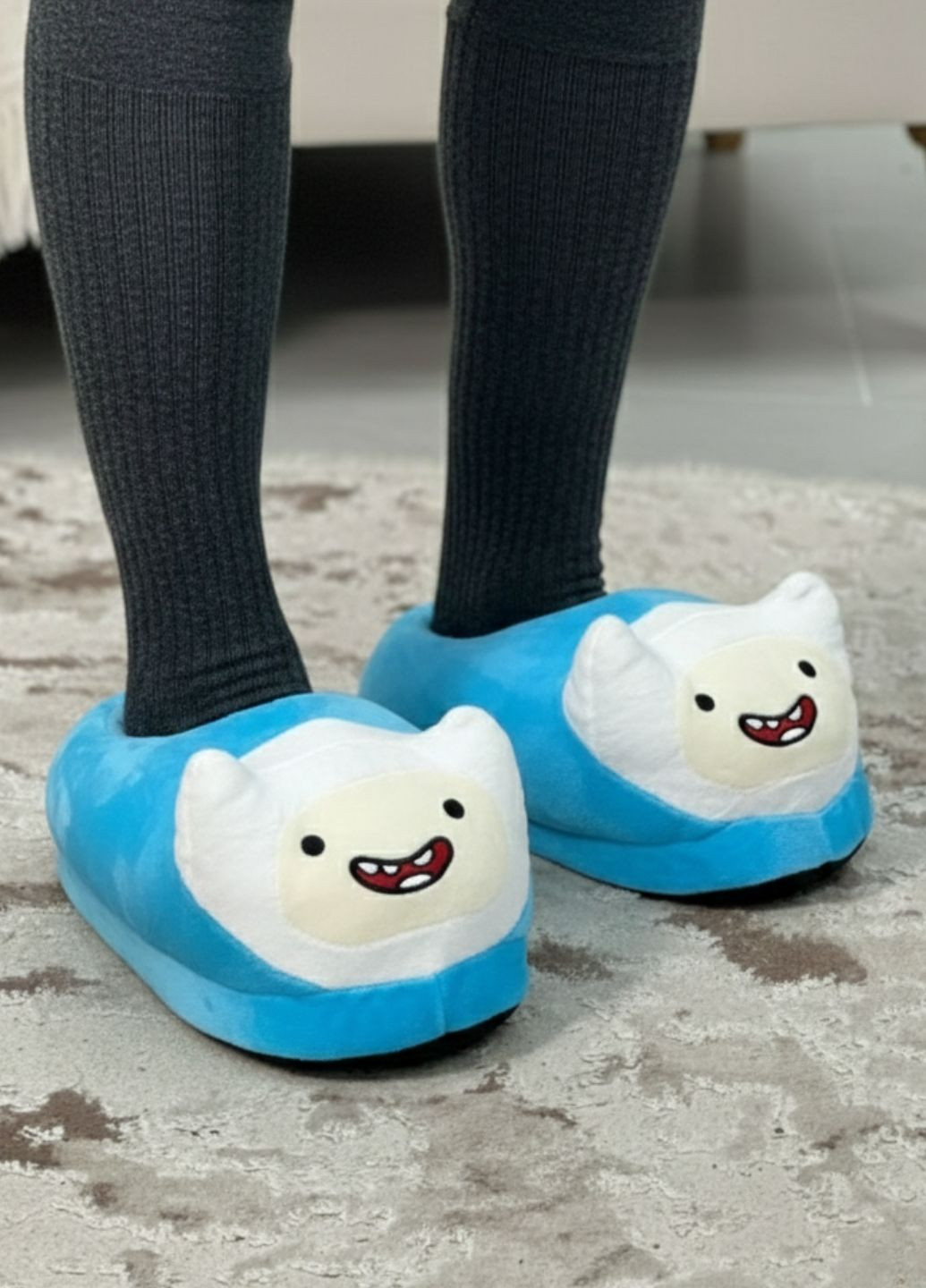 Голубые тапочки мужские фин время приключений плюшевые с антискользящей подошвой My Kigu