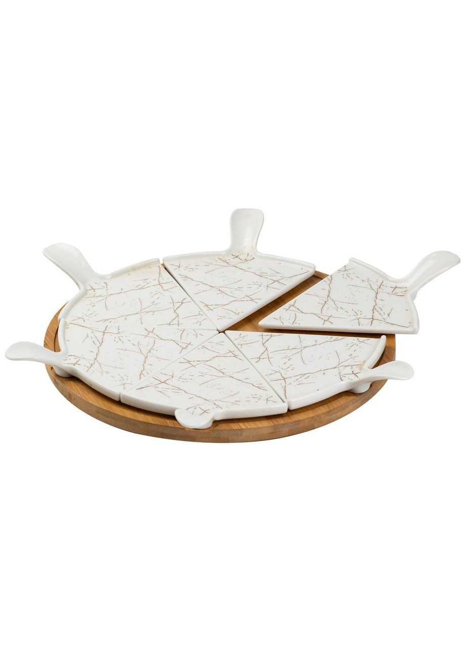 Тарілка для піци 28 см порцелянова з бамбуковою підставкою, що обертається, секційна HP1213 No Brand (369165340)