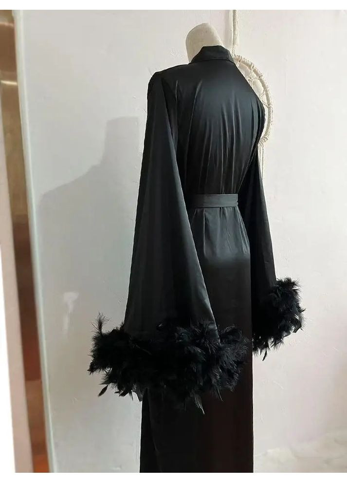 Елегантний халат Казкова, Атласний довгий халат з об’ємними рукавами в пір’я,, Жіночий довгий в підлогу халат з поясом на захід No Brand халат Казкова білий (354331125)